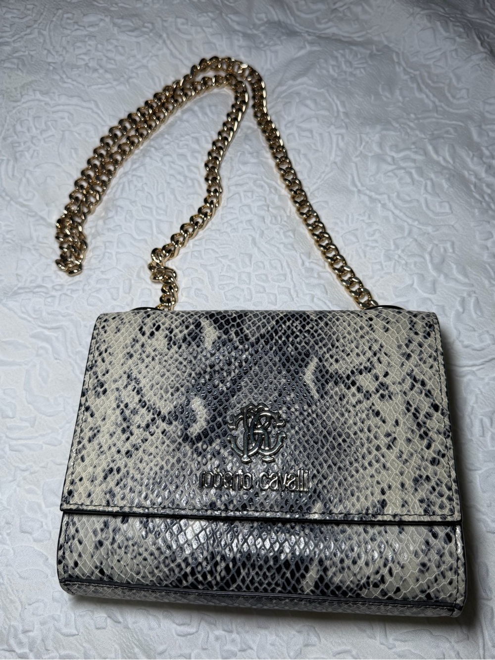 Roberto Cavalli Snake Print Shoulder Bag w/ Dust Bag